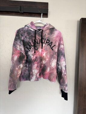 Women's Tie-Dye Cropped Hoodie - Pink & Black